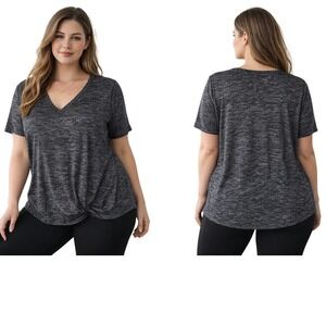 Calvin Klein Performance Wrap Top Women 2X Charcoal Gray Space Dye Athleisure